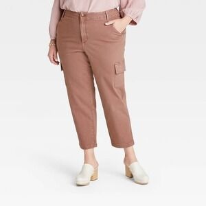 Universal Thread Womens Cargo Pants Tan Cropped Straight Leg Pockets Size 16